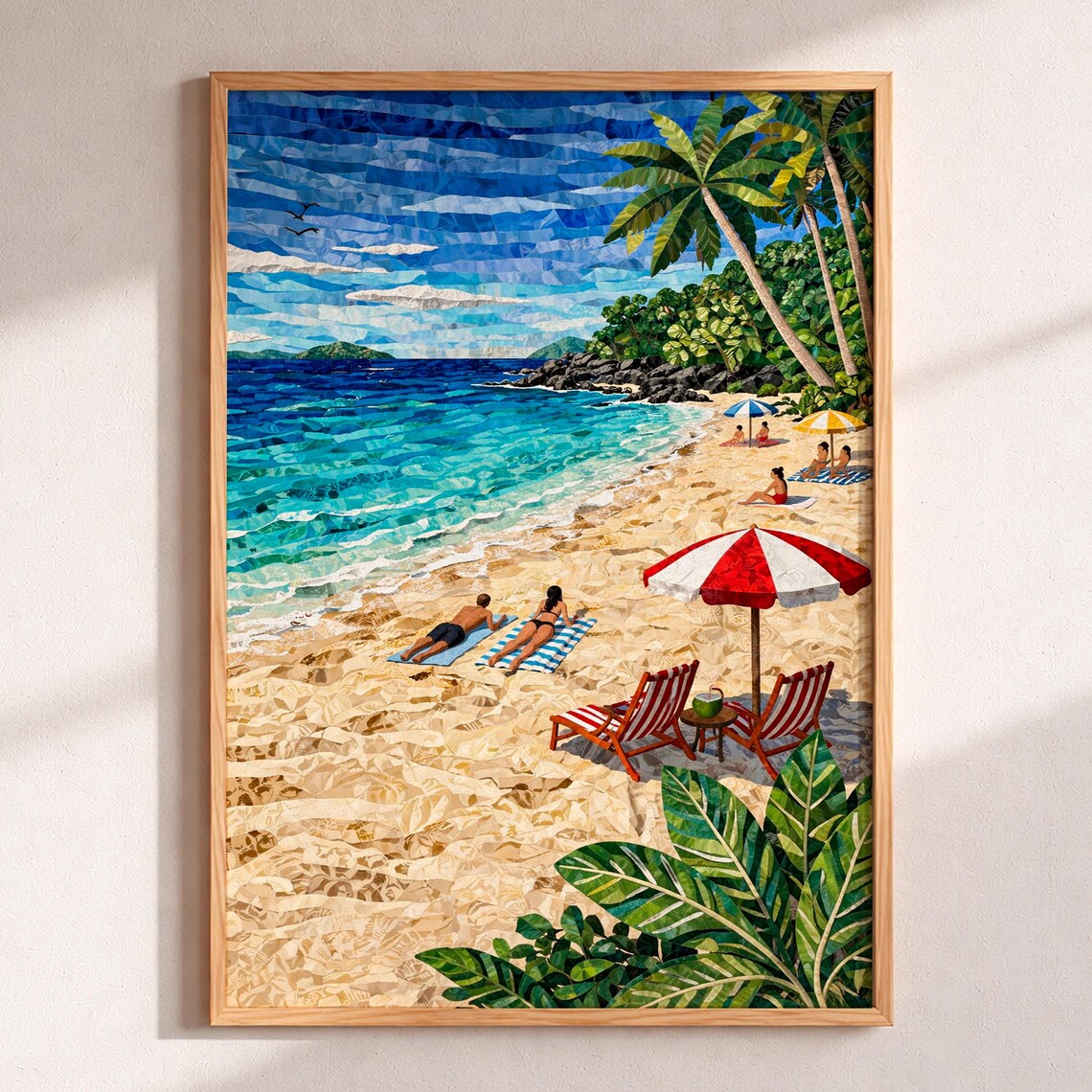 Tropical Beach Mosaic Retro Summer Vacation Seascape Illustration Poster