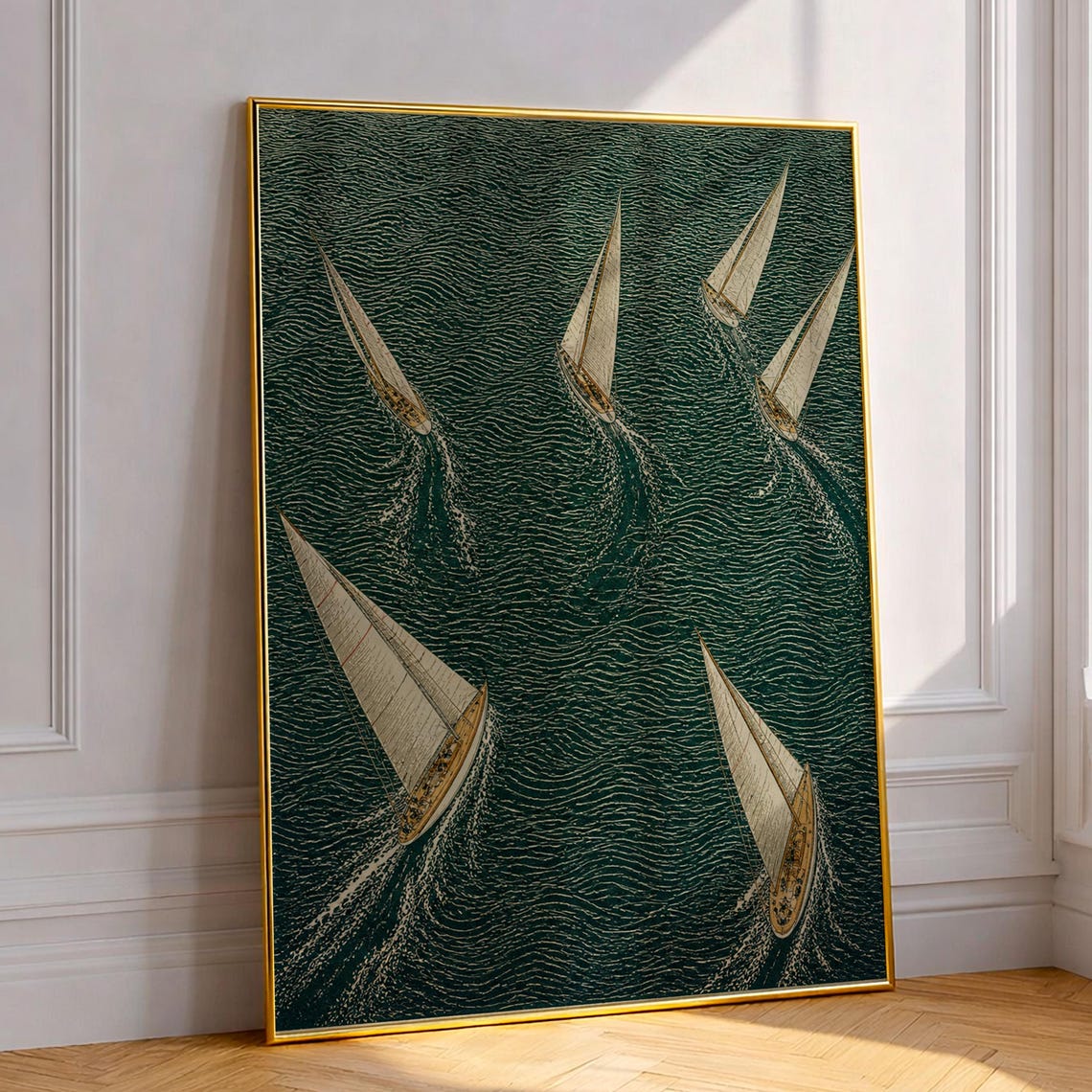 Sailboat Regatta Aerial View Nautical Etching Style Wall Art