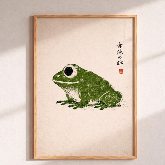 Matsumoto Hoji Frog Print Vintage Japanese Wall Art Grumpy Toad Poster Wabi Sabi Decor Ukiyoe Animal Minimalist Home Gift