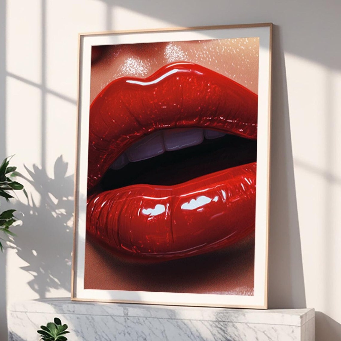 Glossy Red Lips Wall Art Bold Glam Lip Art For Bedroom Makeup Room Decor Salon Wall Art Beauty Poster - Image 2