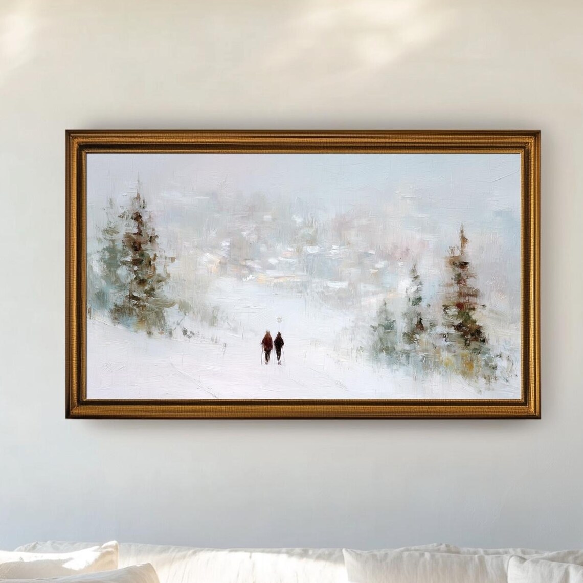Ski Village Winter Landscape, Cozy Cabin Art Print