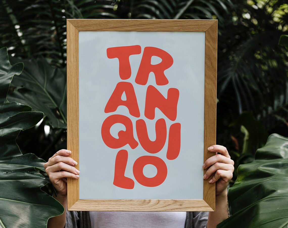 Red Tranquilo Quote Retro Minimalist Mindfulness Wall Decor Poster