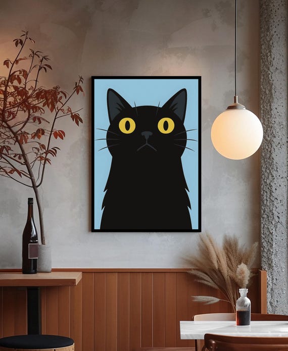 Funny Black Cat Poster Minimalist Pet Illustration