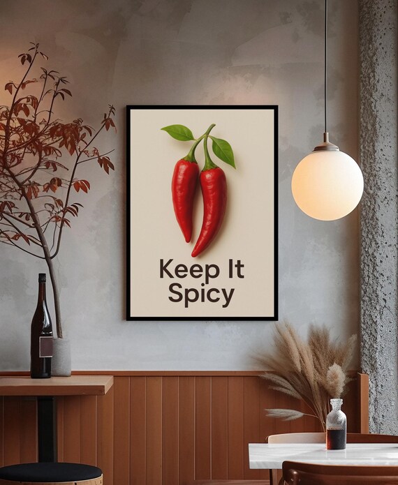 Keep It Spicy Red Chili Peppers Minimalist Kitchen Quote Poster