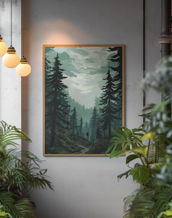 Poster Pine Forest Art Retro Nature Decor Wilderness Wall