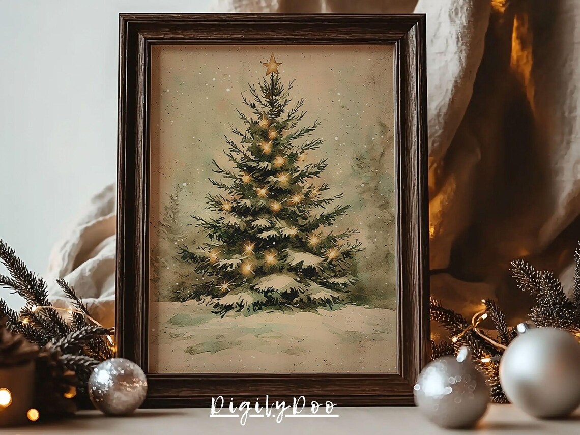 Christmas Pine Tree Art Print, Winter Holiday Decor