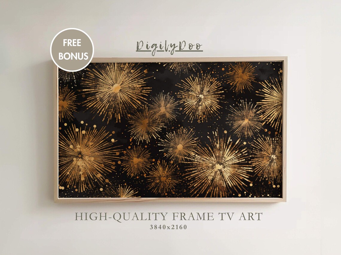 Happy New Year 2025 Vintage Fireworks Art Print