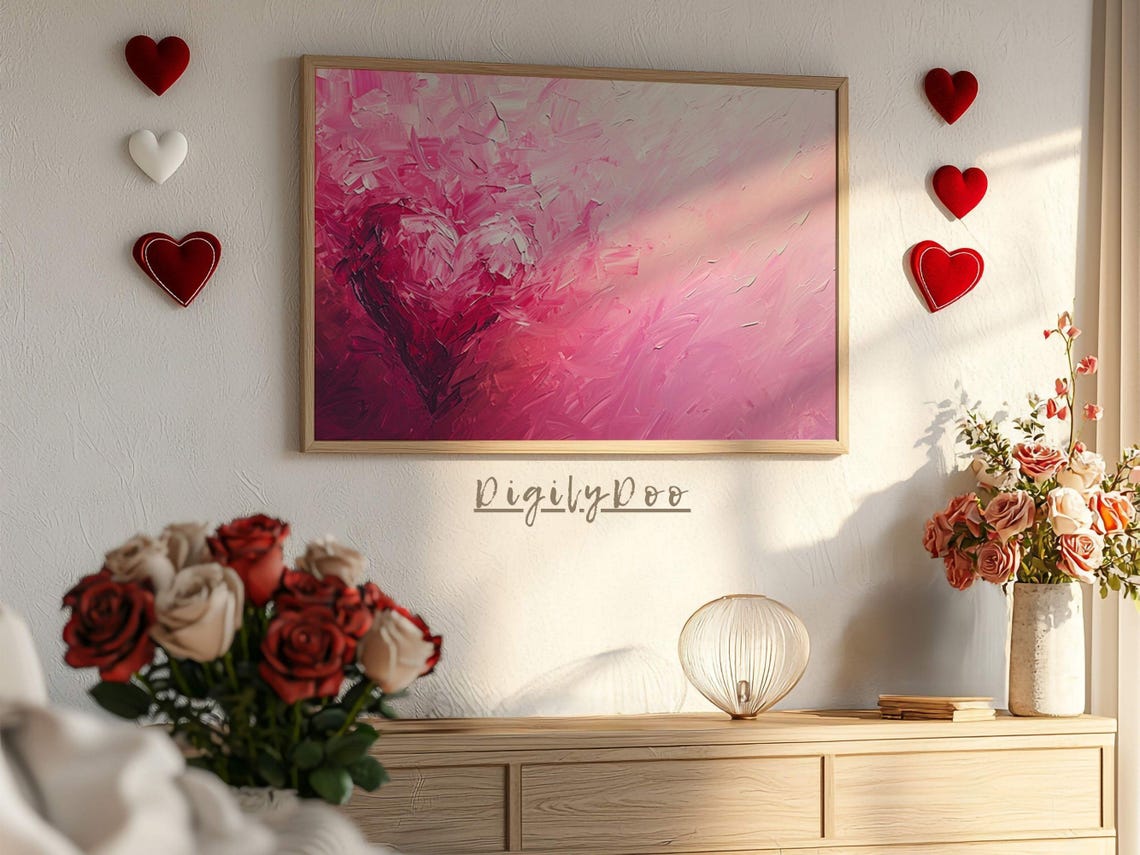 Pink Impasto Heart Abstract Textured Romantic Valentine Poster - Image 3