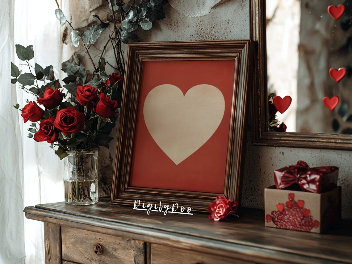 White Heart Rust Red Background Vintage Minimalist Love Poster - Image 3