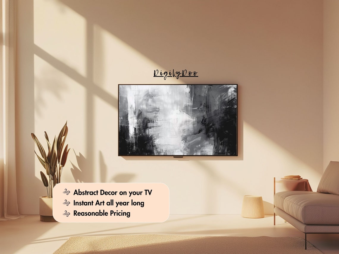 Black White Cream Abstract Ink Brushstroke Moody Modern Poster - Image 3