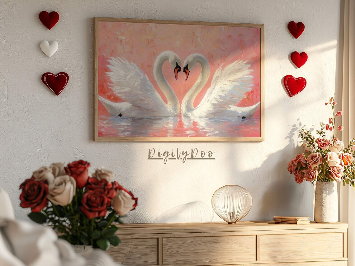 Valentine's Day Two Swans In Love Art Print - Image 3