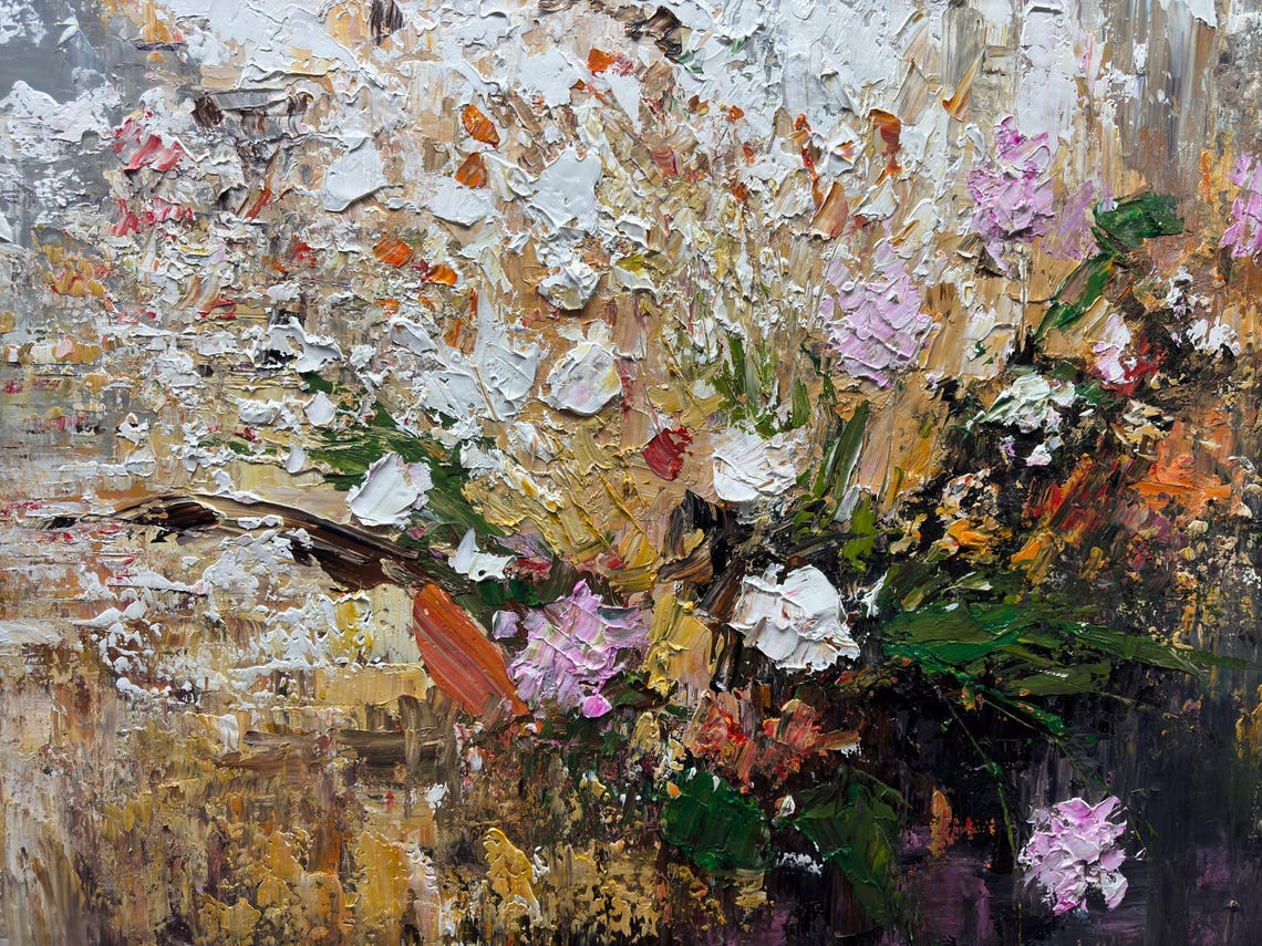 Moody Abstract Pink Blossoms On Dark Gray Gold Textured Poster - Image 2