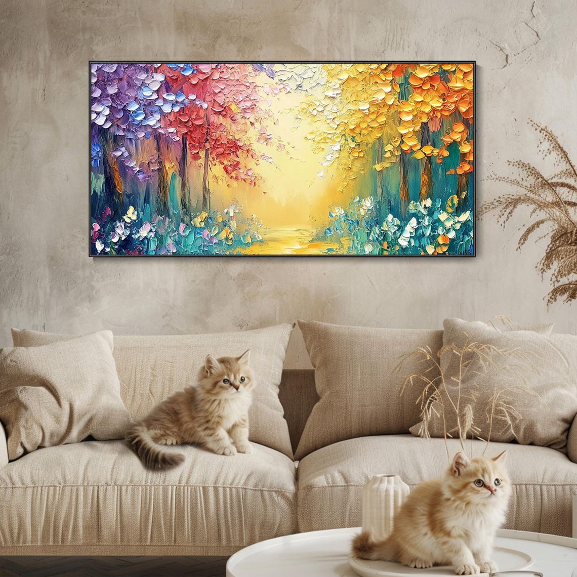 Rainbow Season Colorful Forest Path Panoramic Painting Poster - Image 3