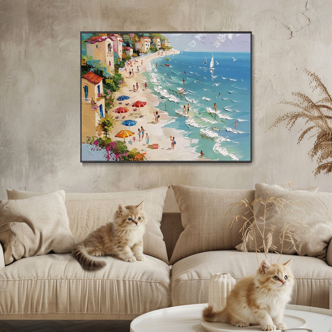 Sunny Mediterranean Beach Seaside Town Umbrellas Coastal Party Poster - Image 2