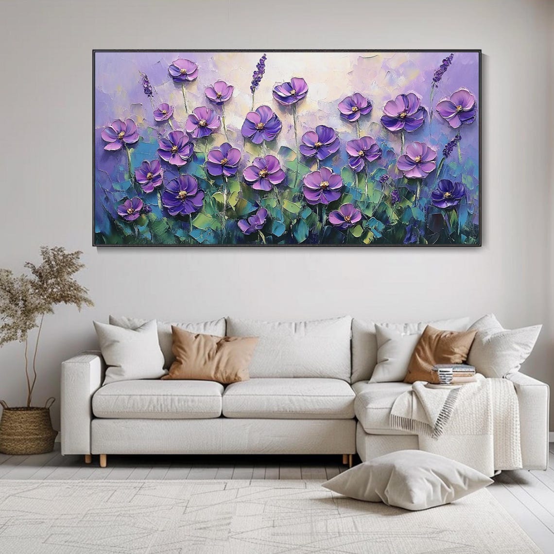 Original Purple Floral Oil Painting 3d Textured Wall Art Purple Floral Modern Art Large Customizable Flower Painting Living Room - Image 2