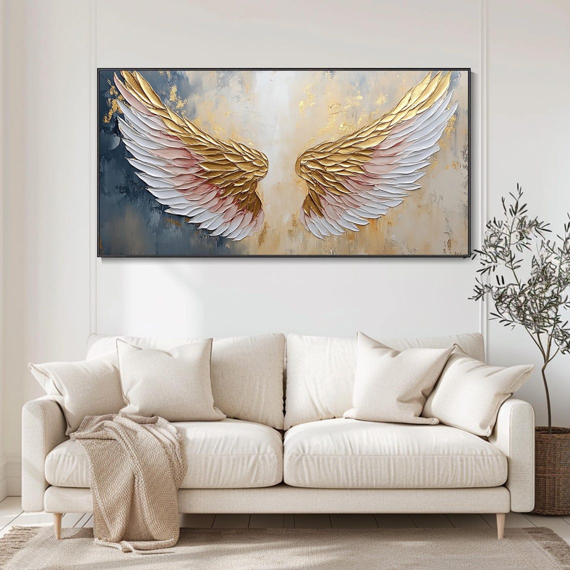 Golden Angel Wings Textured Abstract Painting Blush Pink Poster - Image 4