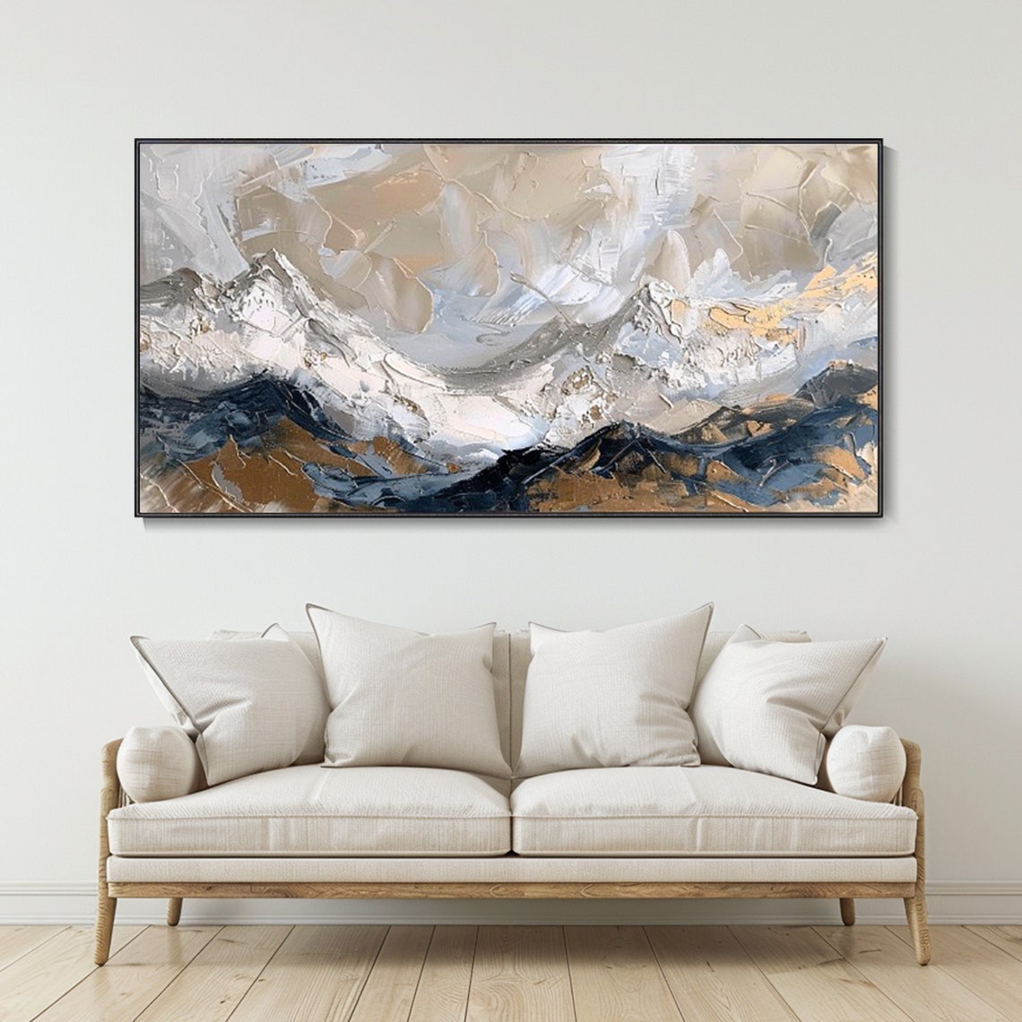Abstract Snowy Peaks White Gold Gray Textured Mountain Poster - Image 2
