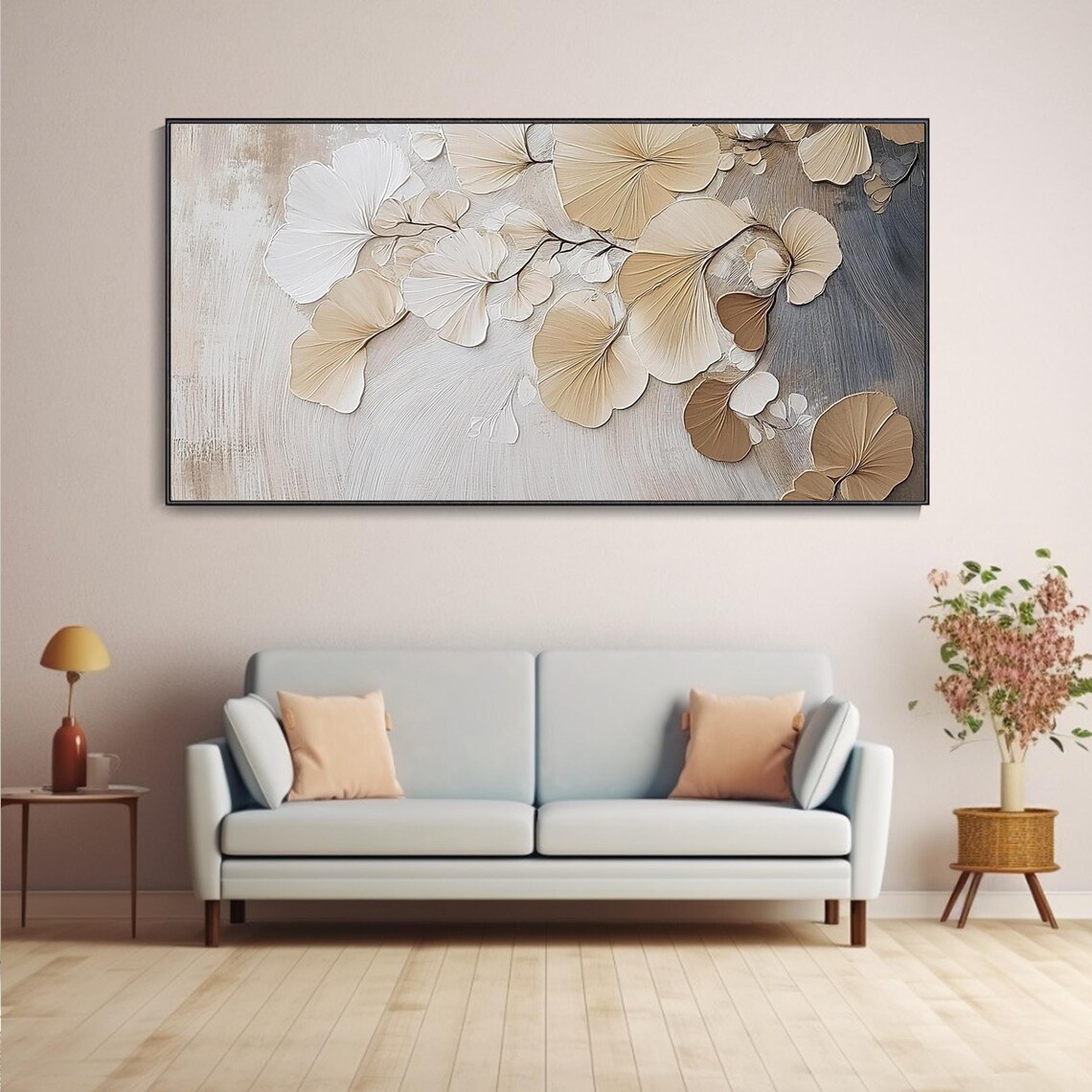 Soft Beige Ginkgo Leaves Textured Botanical Painting Neutral Poster - Image 5