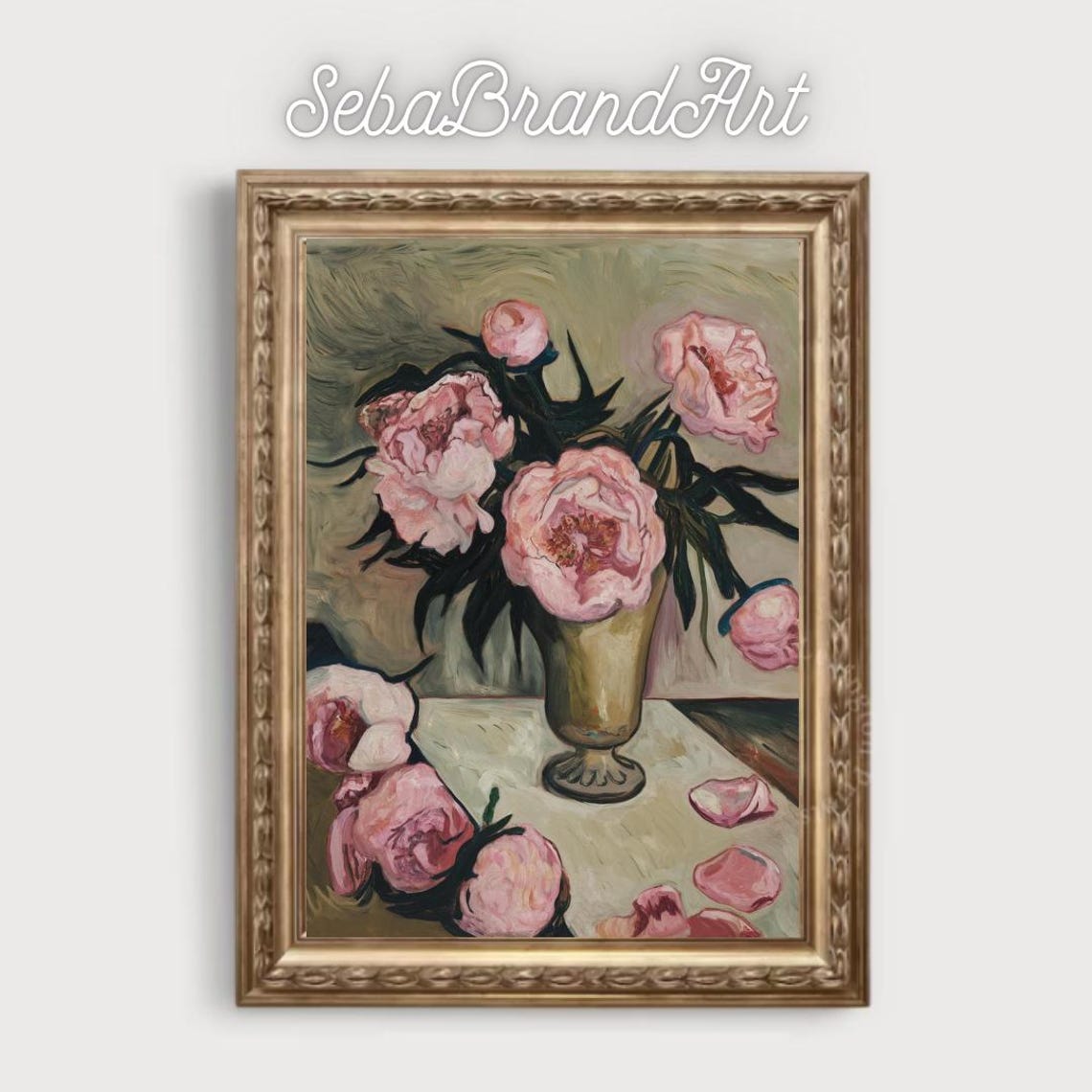 Pink Peonies In A Vase Expressionist Floral Still Life Art Poster - Image 2