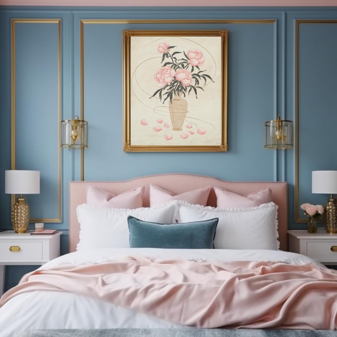 Delicate Pink Peonies In A Vase Japanese Style Floral Art Poster - Image 3