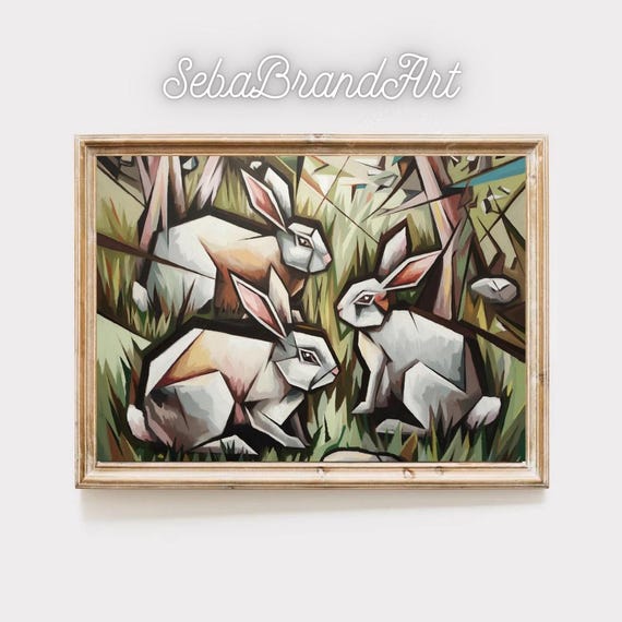 Pablo Picasso Style The Fragmented Harmony Cubist Masterpiece Abstract Rabbits In A Geometric Landscape