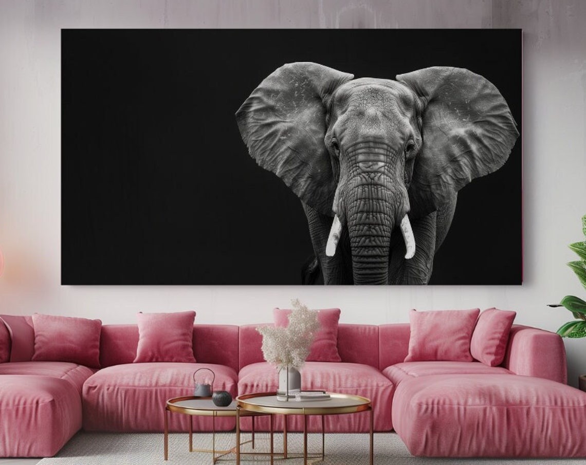 African Elephant Black White Dramatic Portrait Wildlife Poster