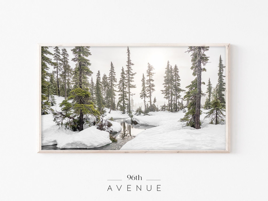Frozen Stream Through Snowy Pine Forest Winter Landscape Poster