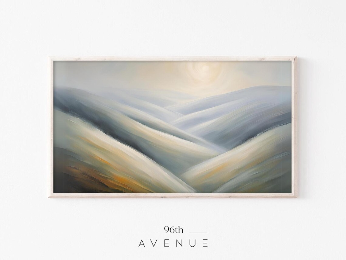 Rolling Hills Watercolor Painting Frame Tv Art Soft Muted Mountain Art Frame Tv Sunset Valley Art