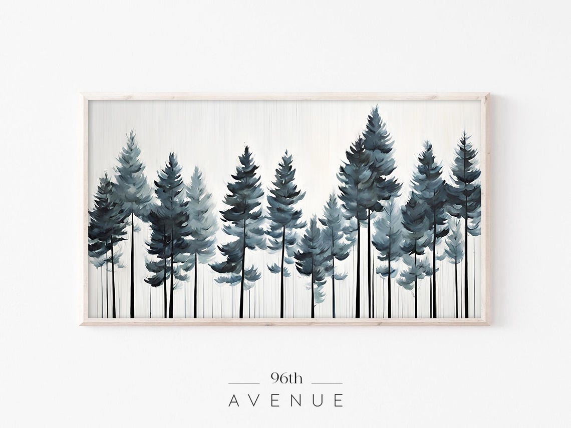 Pine Tree Forest Painting, Forest Decor