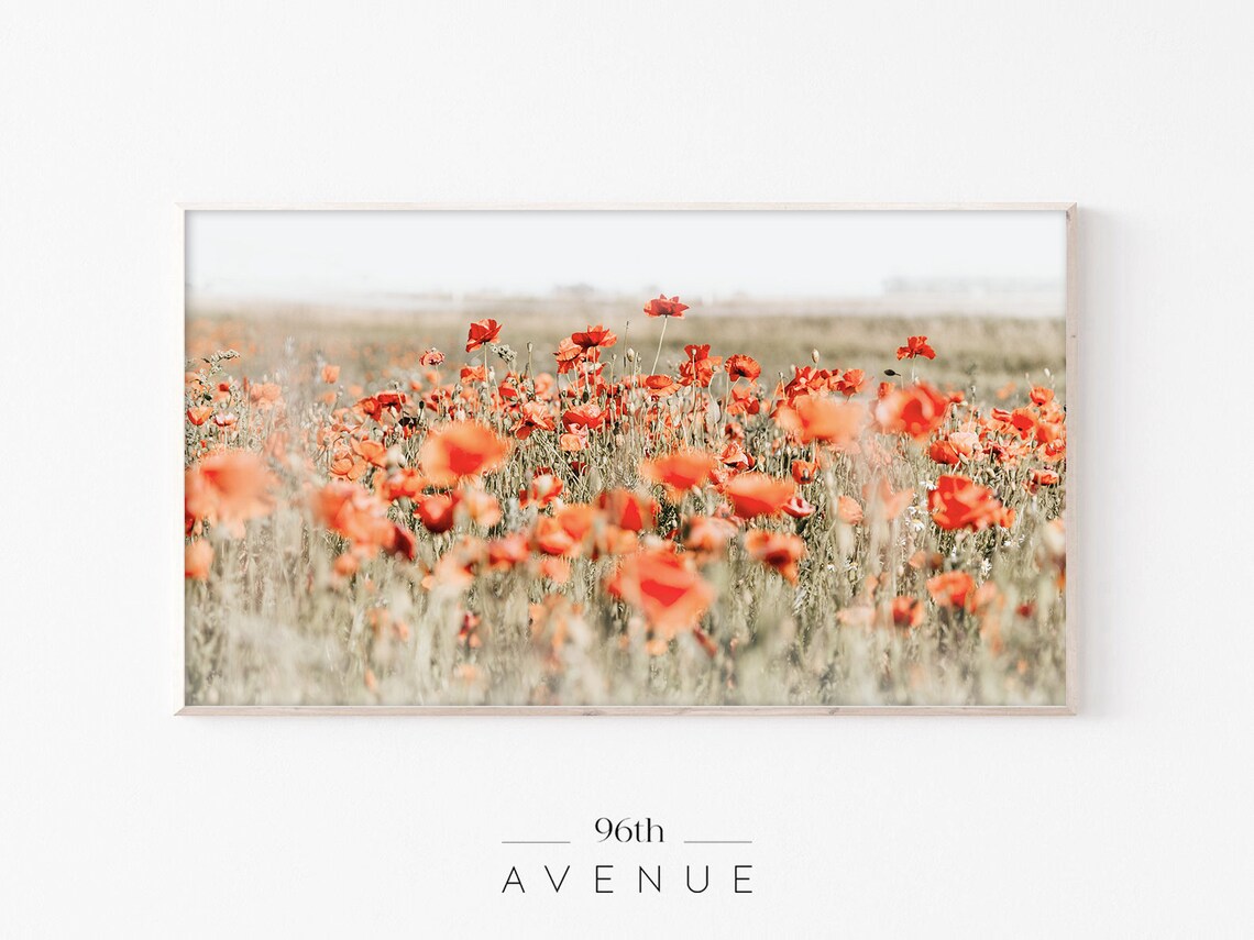 Poppy Field Art, Farmhouse Botanical Travel Poster