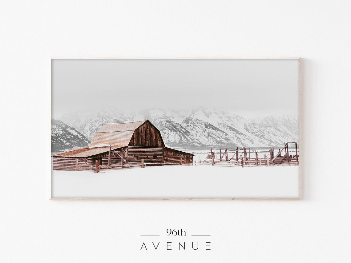 Rustic Snow Barn Winter Art, Art Print
