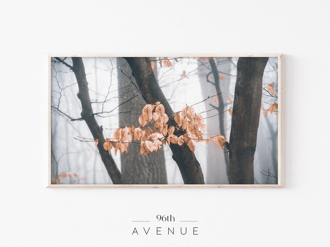 Copper Fall Leaves On Dark Branches Moody Autumn Photography Wall Art