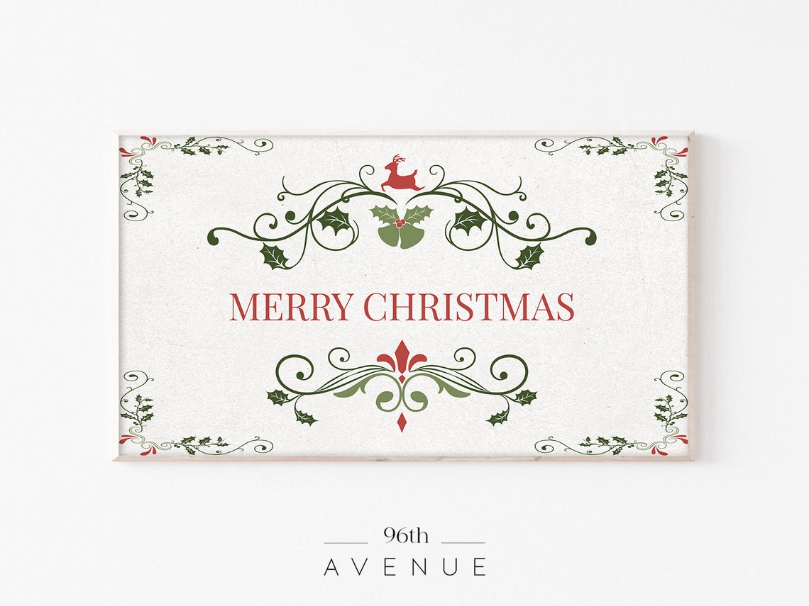 Merry Christmas Typography With Holly Flourish Ornament Poster