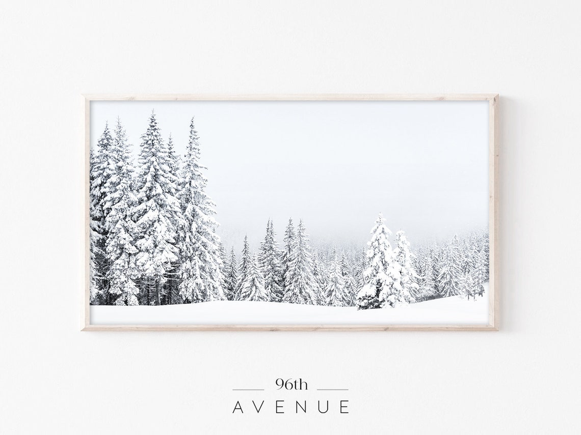 Snowy Pine Tree Line Winter Forest Monochrome Photography Poster