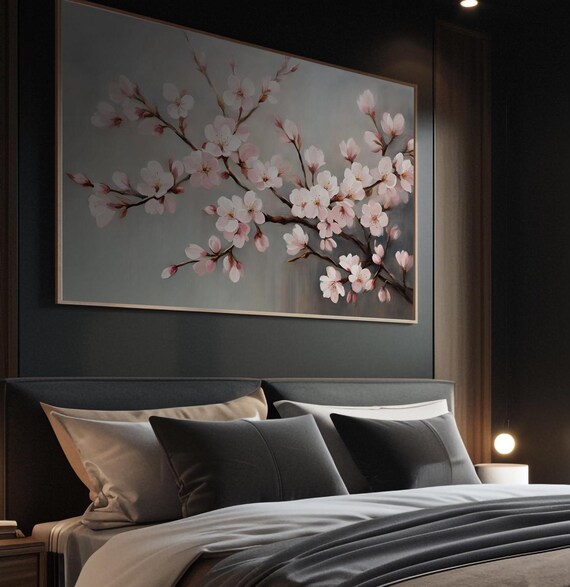 Blush Cherry Blossom Branch Floral Painting Neutral Wall Decor Poster