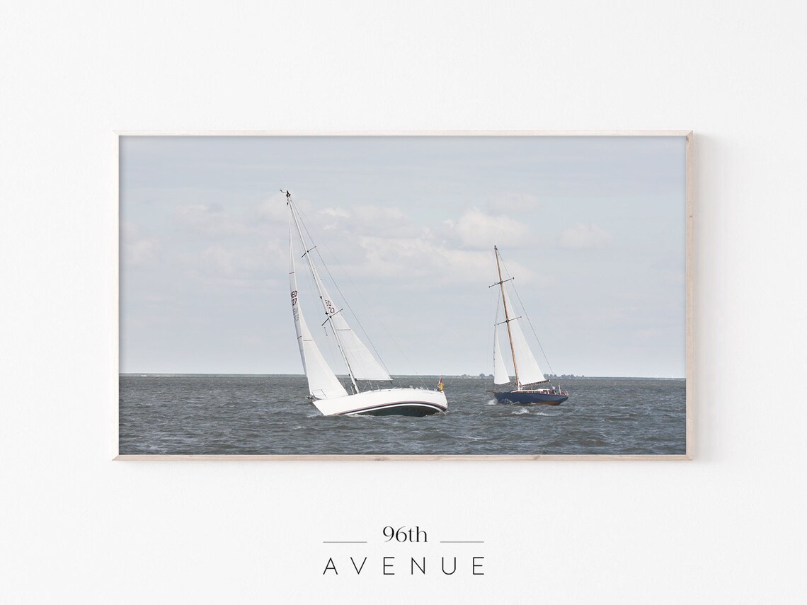 Two Sailboats Racing On Open Sea Sailing Yacht Regatta Poster