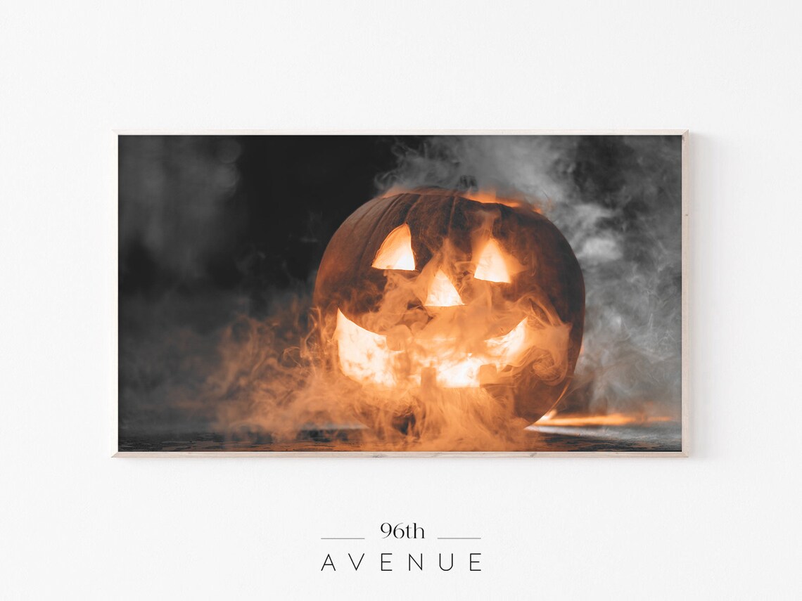 Flaming Jack O Lantern in Smoke Scary Halloween Photography Poster
