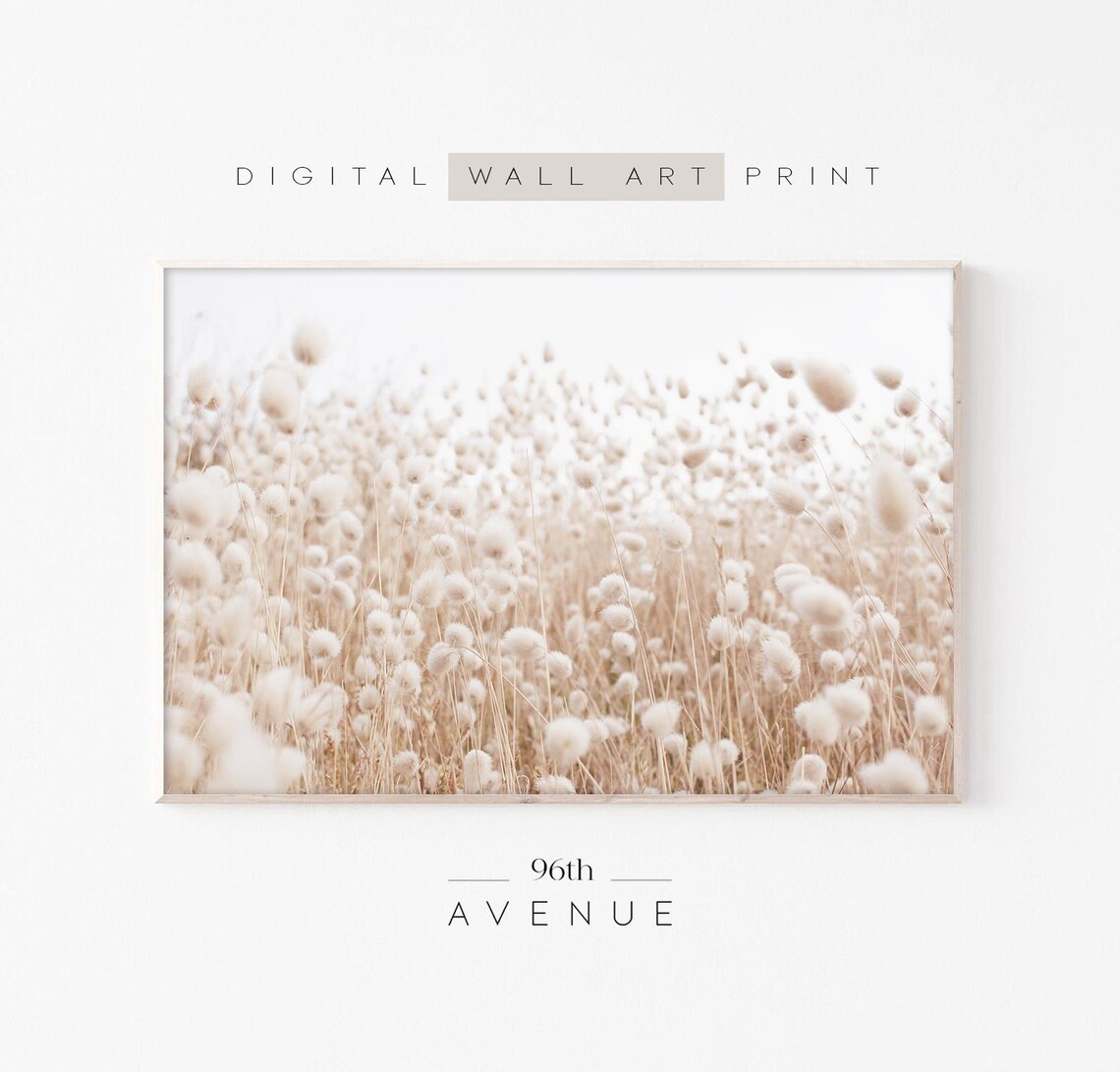 Farmhouse Neutral Grass Art, Coastal Bedroom Print