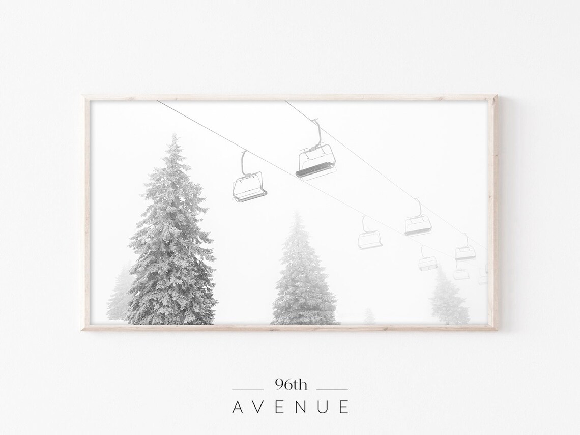 Ski Lift Chairs in Fog Minimalist Winter Mountain Photography Poster