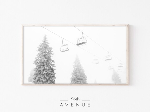 Ski Lift Chairs in Fog Minimalist Winter Mountain Photography Poster