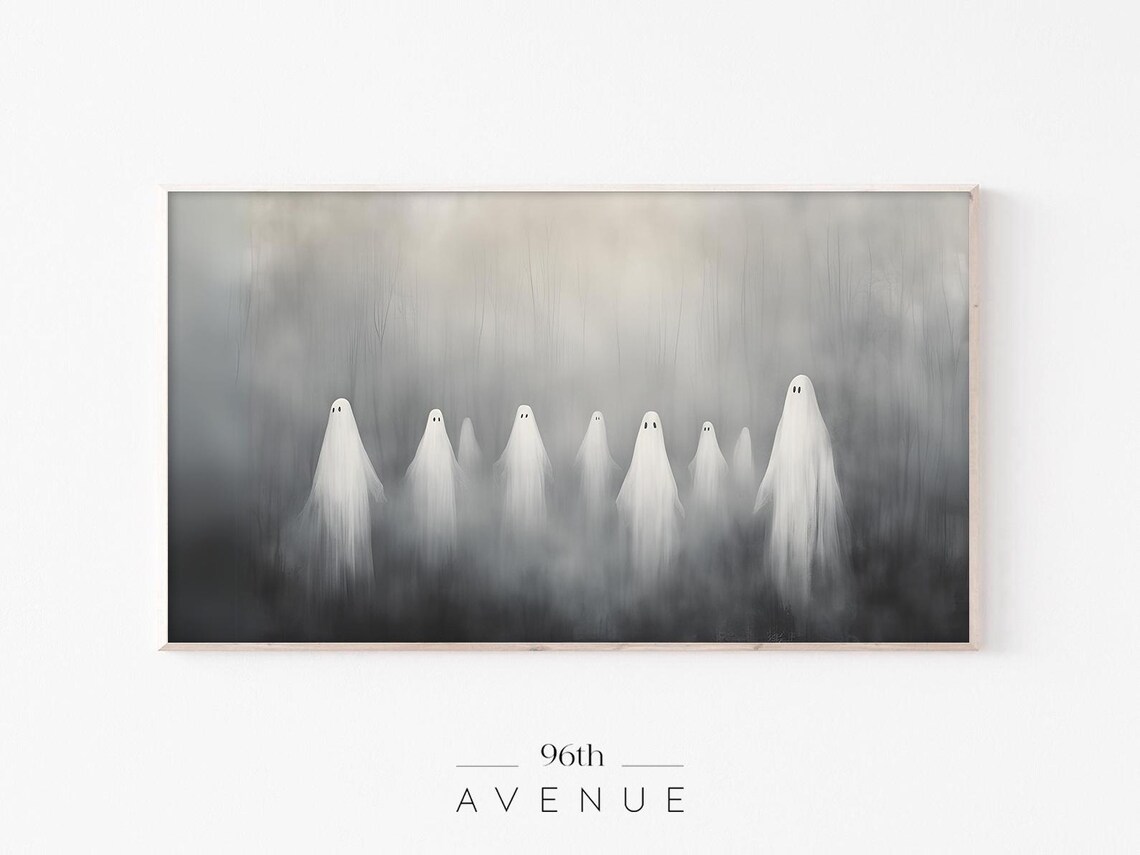 Haunting Group Of White Ghosts In Foggy Forest Painting Wall Art