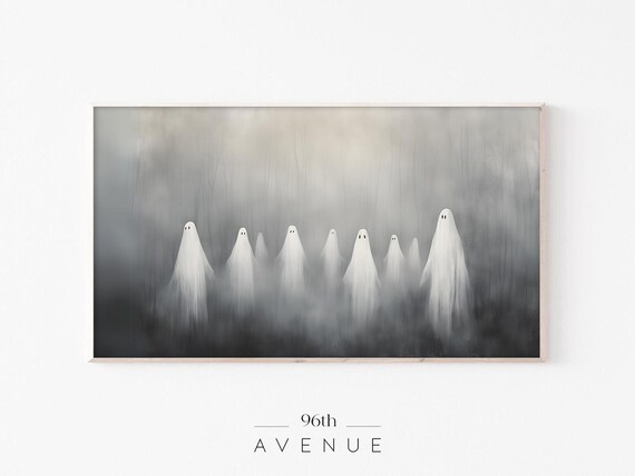 Haunting Group Of White Ghosts In Foggy Forest Painting Wall Art