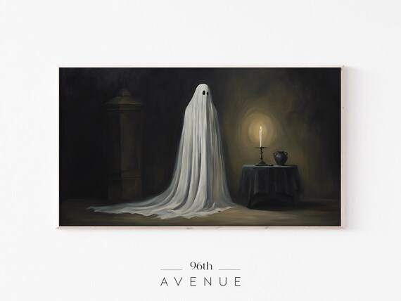 Elegant Sheet Ghost Standing By Candlelight Moody Halloween Poster