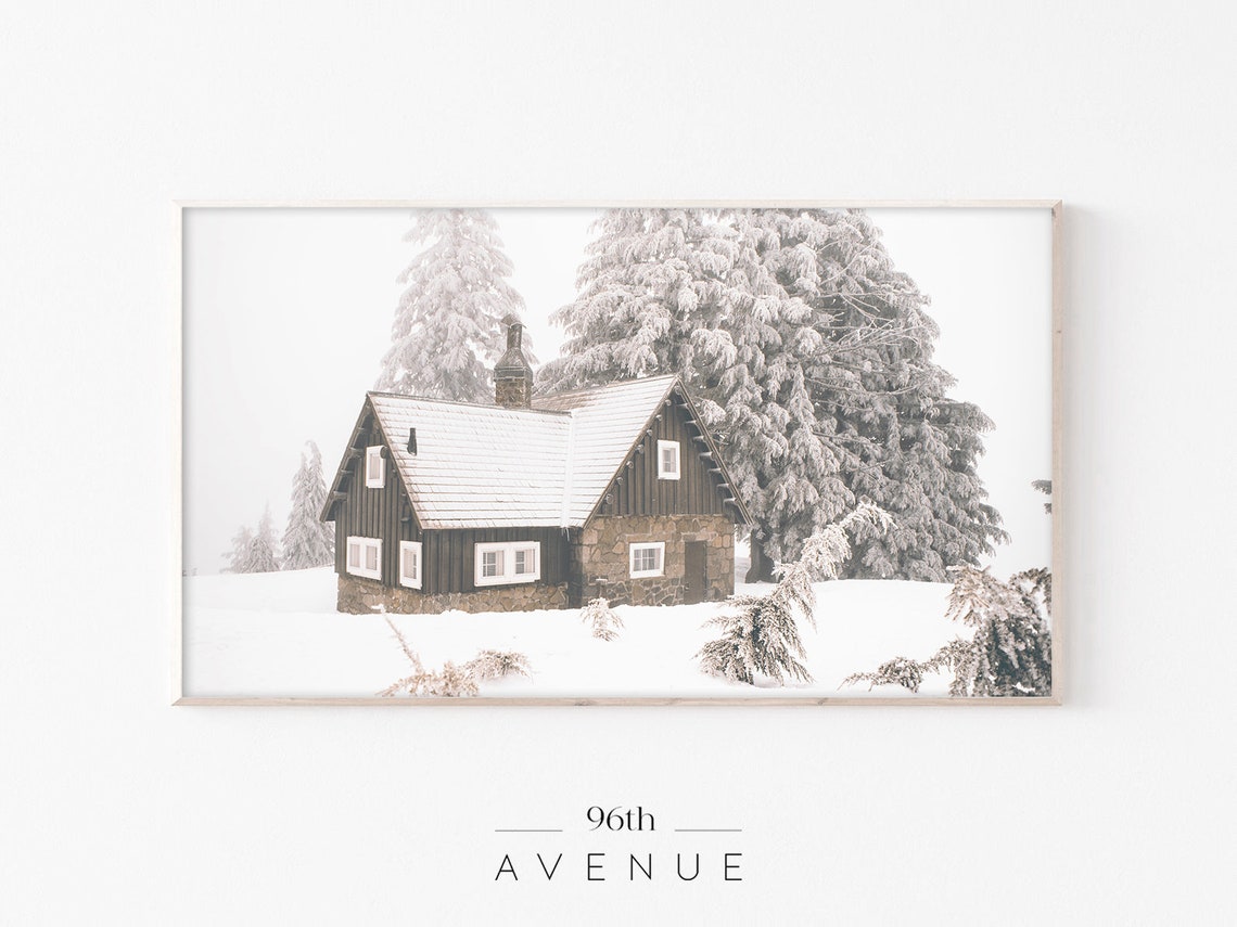 Winter Log Cabin, Seasonal Art Print