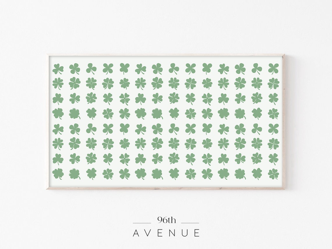 Sage Green Shamrock Grid Pattern on White Irish Decor Art Poster