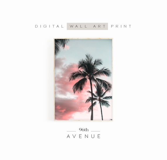 Palm Tree Print Tropical Sunset Art Beach Wall Art Hawaii Photo Boho Wall Decor Prints
