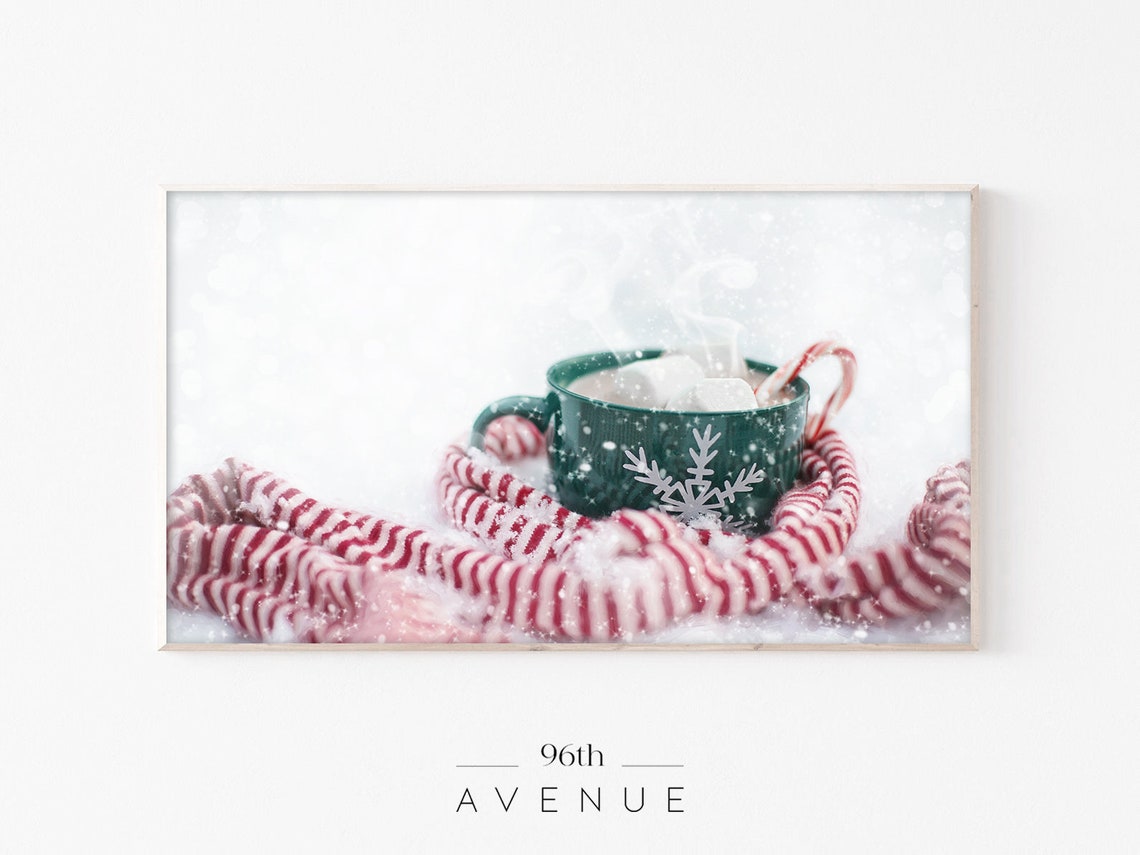 Green Hot Cocoa Mug with Marshmallows and Striped Scarf Poster
