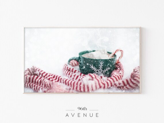 Green Hot Cocoa Mug with Marshmallows and Striped Scarf Poster