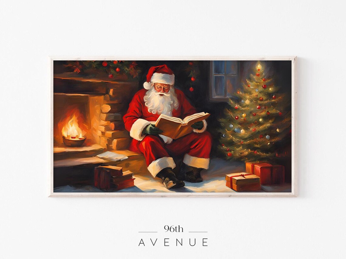 Cozy Santa Claus Reading by the Fireplace Christmas Night Poster