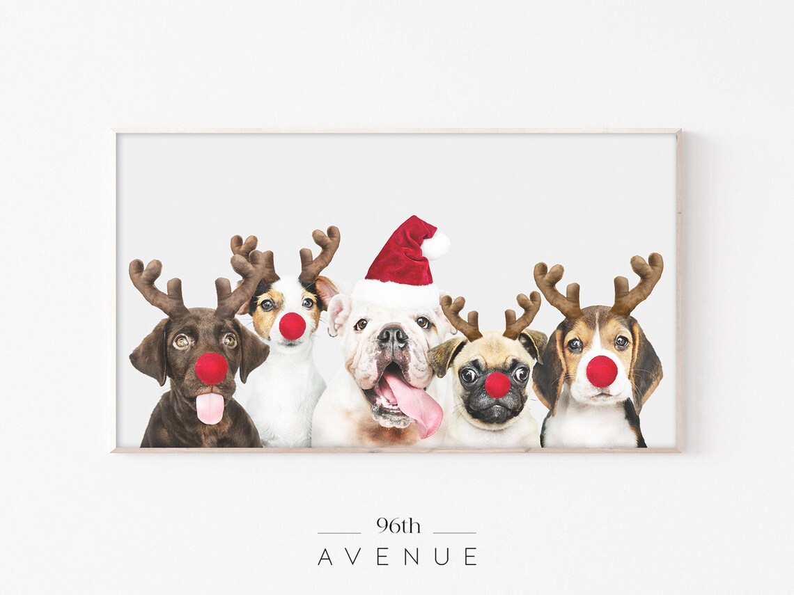 Red Nose Reindeer Funny Dog Christmas Art Print